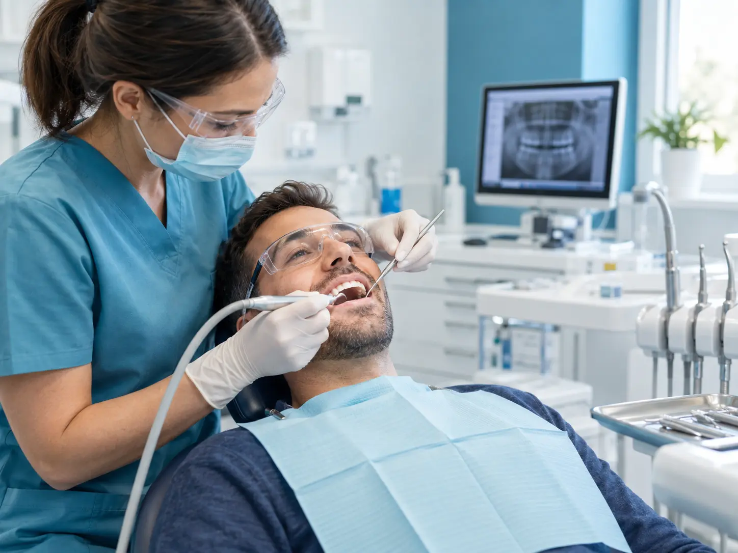 Atendimento ilustrativo de limpeza e prevenção odontológica